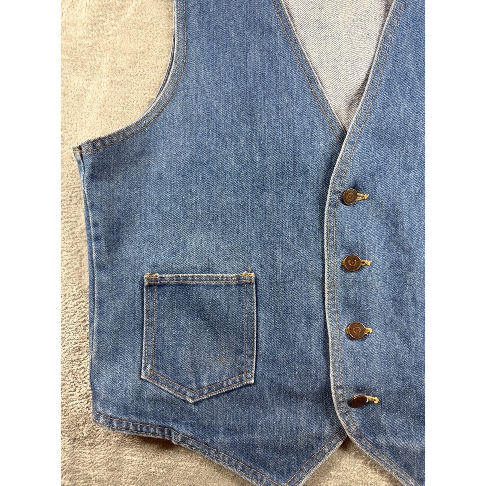 Vtg Denim Vest Mens Large Made USA Button Front Blue Jean Western - Picture 2 of 9